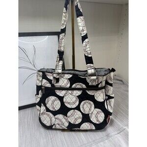 NGIL Baseball Print Canvas Shoulder Tote Bag Shopping Handbag